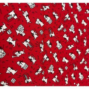 Red Cotton Fat Quarter Fabric with Playful White Music-Playing Cats 18x22"